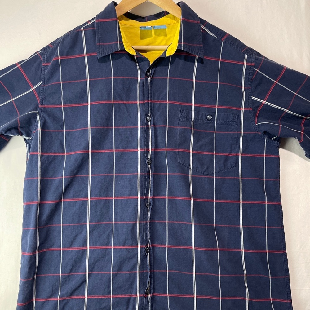 Vintage Y2K PHYS SCI Casual Button Up Shirt Men’s Size XL Navy Blue Worn Hip Hop